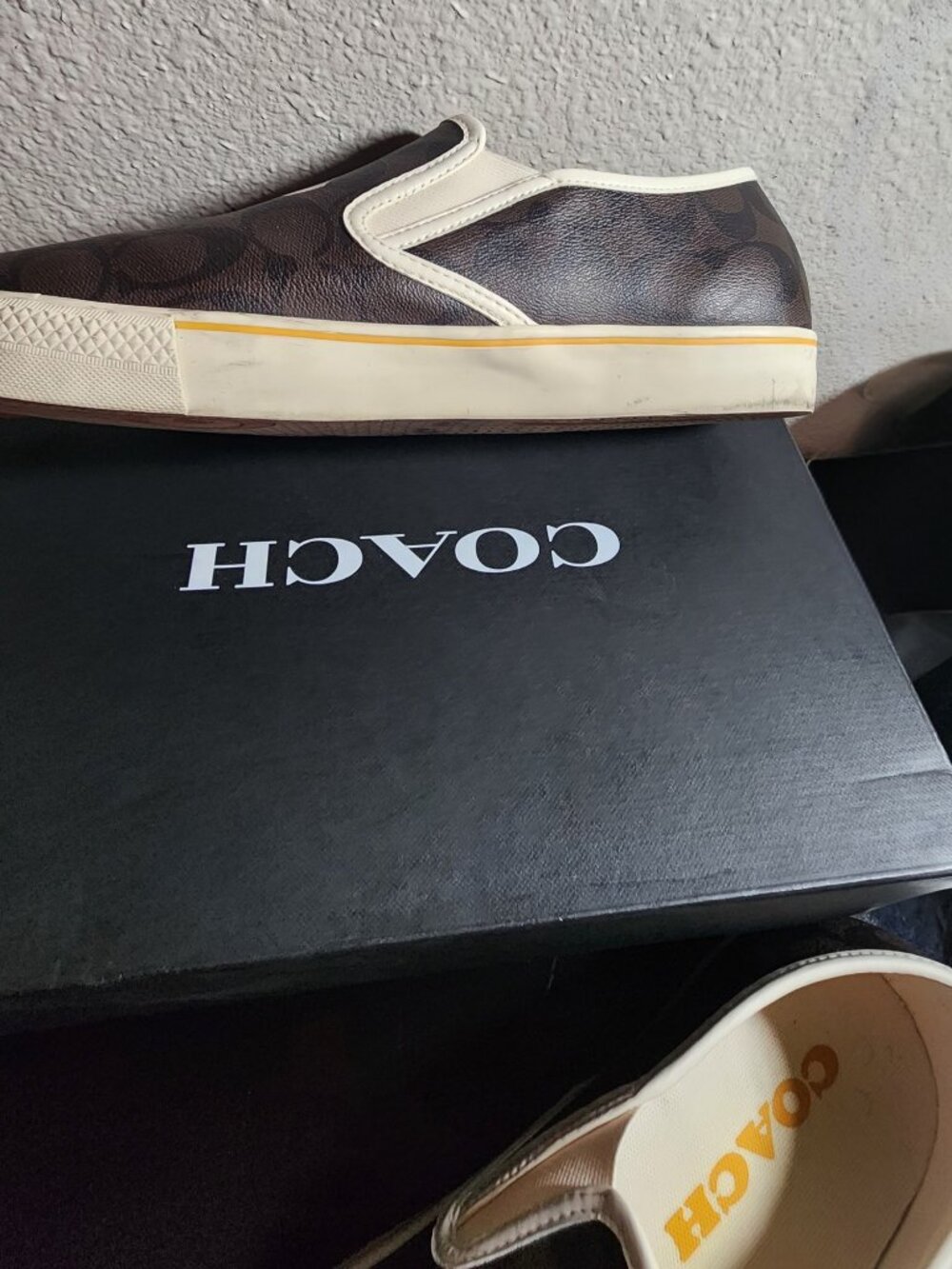 Coach Men’s 13D Brown Signature Canvas Varsity C Logo Slip-On Sneakers - Picture 2 of 2